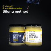 Natural A2 Cow Desi Ghee & Cultured Ghee By Hichkie | Rich In Vitamin A, D & K Healthy Vedic Bilona Method Pure Desi Ghee For Enhances Immunity | 360ml (180ml * 2) 12.1 Ounce | Combo Pack